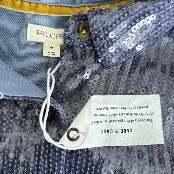 Pilcro- NWT Anthropologie Sequin Blue Button Down Long-sleeve Shirt - Picture 6 of 8